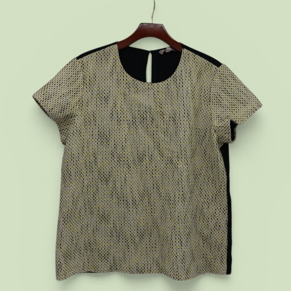 Banana Republic Tweed Short Sleeve Top NWT Size XL Black Cream Textured Blouse